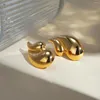 Stud Earrings 18k Gold Plated Rust Proof Geometric Stainless Steel Double Layer Water Drop Charm Statement Anti Allergic Jewelry