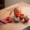 Teaware set Peanut Portable Tea Pot and Cup Set Outdoor Travel Ceramic Ru Kiln Teacup Chinese