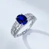 Cluster anneaux 925 Silver Simulate Diamond 6 8 mm Blue Gang Ring Fashion Simple et polyvalent