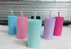 6 färger 16oz Creative Acrylic Skinny Tumblers med lockstrån Färgglada plast Tumbler Dubbelvägg Återanvändbar matt mjölkvattenkopp 8755493
