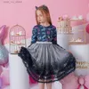 Girl's Dresses VIKITA Girls Cartoon Print Dress Kids Gradient Birthday Party Performance Prom Gown Patchwork Layered Tulle Tutu Mesh Princess T240415