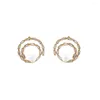 Dangle Earrings LANFLORA Weaving Double Zircon Women Pearl Stud Copper Alloy Classic Bulk Wholesale