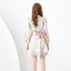 Mini robe en V Floral pour les fêtes de la piste designer femmes vintage bouton à imprimé broute de chemises