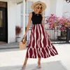 Casual Dresses Patchwork Women Dress Stylish Printed Midi For A-line Loose Hem Pleated Vest Type Summer With Vacation