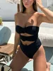 Sexy Women Swimsuit 2023 Женский купальный костюм с высокой талией Bandeau Monokini Hollow Out пляжная одежда купается 240409