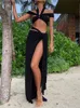 Sexy Skirt hirigin Summer y Womens 2 Piece Summer Outfits Sleeveless Halter Off Shoulder Crop Tops + Split Midi Skirt Set Holiday L49