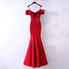 Sukienki imprezowe Red Elegancka sukienka wieczorowa Spaghetti Pasek haftowa syrena syrena bez pleców satyna plus size kobiety formalna suknia C1563