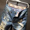 Summer Mens Ripped Short Jeans Streetwear Big Hole Fashion Vintage Blue Slim Denim Shorts Brand Clothes 240412