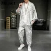 Mrnut sommer sommer ice seidendragon jacquard zweiteils set chinesischer Stil Männer seie Seidhirts Hosen Tang Anzug cooler Urlaub Streetwear 240412