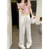 طماق للسيدات MM Family 24SS Letter Diamond Weist Head Wide Leg Pants غير الرسمية متعددة الاستخدامات مستقيمة