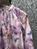 Blouses pour femmes 2024 printemps d'été de haute qualité Femme en V V Purple Floral Print TUNIC BUNCH LANTER