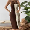 Contrast Color Stitching Slim Backless Sexy Strap Sheath Dress For Women