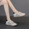 Casual Shoes Koznoy 4cm Platform Wedge All Matching Women Lace Up Genuine Leather Summer Breathable Loafer Sneaker Mixed Color