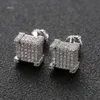 Vanclef Necklace Hip Hop Earrings For Men Gold Sier Iced Out CZ Square Stud E
