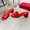 Leather Women High-heeled Slippers Summer Fashion Sandals Hollow Beach Flat Slipper Chunky Party Golden Shoes Comfortable Soft Slip-brand Leather New Slippers Box