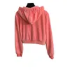 Da Wang Jia Velvet Sports Set Apple Brooch Decoration Long Sleeved Hooded Zippered Jacket+high Waisted Wide Leg Pants