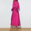Casual Dresses Women Satin Long 2024 Spring Autumn Sleeved Party Cinched Bodycon Maxi Dress Office Ladies Elegant Slim