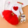 2024 NIEUWE BABY MOEDER DAG LIEFDE VLIEGEN SLOEVEN Sweetheart tas bodem doek mesh half rok set babykleding