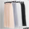 Skirts Vintage Tle Skirt Women Elastic High Waist 3 Layers A-Line Pleated Mesh Long Bride Tutu Female Jupe Longue Drop Delivery Dhmvl