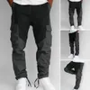 Elastic Waistband Cargo Pants Versatile Mens Stylish Patchwork Design Comfortable Waist Multiple for Sports 240412