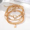 Five Pointed Star Snake Chain Set of 4 Pieces, Artistic Tassel Multi-layer Alloy Ball OT Buckle Bracelet