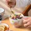 Tasses à grande valeur de fleurs peintes en céramique vitrée en céramique tasse de café grand petit-petit-petit-déjeuner à thé de thé de lait de lait avec manche cadeau usage
