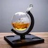 Whiskey Decanter Set Wine with Etched Globe Glasses Wooden Stand 240415