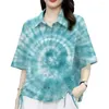 Women's Blouses Women Casual Blouse Stijlvol Tie Dye Print Shirt met DrawString Design Rapel Korte Mouw Double for Summer