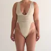 2020 New Sexy One Piece Swimwear Solid Color Backless Conservative Swimwear T200708