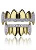 18k Real Gold Teeth Grillz Caps Iced Out Top Bottom Vampire Fangs Dental Grill Set Whole8987080