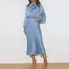 Casual Dresses Women Satin Long 2024 Spring Autumn Sleeved Party Cinched Bodycon Maxi Dress Office Ladies Elegant Slim