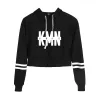 Rapper Kmn Gang Crop Top Hoodie Harajuku geschnittene Sweatshirt Streetwear Hip Hop Langarm Pullover Tops Sudaderas Mujer