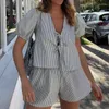 Damen-Trailsuiten Y2K Vintage Plaid Outfit elegant losen V-Nacken-Puff-Schmelze Binde-UP-Bluse Tops Shorts Frauen 2-teilige Lounge Matching