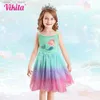 Flickans klänningar Vikita 2023 Summer Girls Dresses New Mermaid Kids Dress for Girls Sequined Children Birthday Party Vestidos Cartoon Girl Clothes T240415