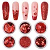 Nail Glitter 6pcs/Set Love Heart Sequins Mixed Red Flakes Powder Valentine's Day Decoration Paillette Powders