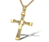 Anhänger Halsketten 316L Edelstahl Schneller und wütender Filme Schauspieler Dominic Toretto Strass Cross Crystal Chain Halskette J9547972