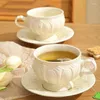 Mugs Light Luxury Retro Style Embossed Ceramic Coffee Cup And Plate Set Creative Afternoon Tea Mug Multi Color Latte