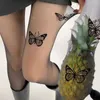 Meias brechas y2k feminino Ultra-fino tampes sexy vintage tatuagem falsa tatuagem borboleta preta transparente seda calcinha meninas lolita meias de verão