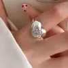 Ringos de cluster 925 Sterling Silver Open Ring Ring de dedos geométricos Irregular Clear Heart Punk For Women Girl Jewelry Giftship por atacado