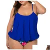 Kvinnors badkläder L-5XL Kvinnor Tvådelar Swimsuit Floral Print Sling Plus Size Bikini Beachwear Tanga Design Hollow Side Fashion F4 Drop DHC0P