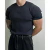 T-shirts pour hommes Silm Tendance élastique la plus facile pour faire correspondre les bandes verticales manche courte à manches courtes