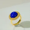 Cluster anneaux exquis conception argent incrusté rétro torsion bleu pour femmes lapis lazuli rond