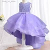 Girl's Dresses Girls Dress 2023 New Sequin Sleeveless Tailed Princess Dress Bowtie Mesh Dress Fashion High end Banquet Host Performance Dress T240415