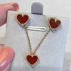 Designer Little Red Heart Necklace Peach Jade Chalcedony Vanguard Heavy Ear Studs Classic Elegant Beautiful Trendy Rose Gold