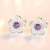 Studörhängen 925 Sterling Silver Bauhinia Plum Blossom Zircon for Girls Jewelry Gift Party