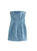 NlZgmsj Traf Blue Dress for Women Summer Dżins Bezpośrednia rurka Top Sukienka Seksowna solidna uliczna klatka piersiowa Sukienki 240408