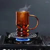 Weingläser japanischer hoher Borosilikatglas transparenter Wassersaft Tasse Hitzefeste Kaffeemilchbecher mit Griff Teetassen Getränke 380 ml