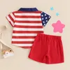 Kledingsets Focusnorm 0-4Y Little Boys Independence Days kledingster gestreepte afdruk korte mouw knop met shirts shirts shorts