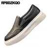 Casual Shoes High Sole Flatforms Sport Plus Size Trainers Flats Men Skate 45 Sneakers Round Toe Cow Leather Athletic Slip On Muffin