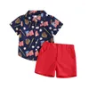 Set di abbigliamento per bambini bambino 4 luglio outfit manica corta abbottonate scagvoncini bandiera americana bandiera vestiti da giorno